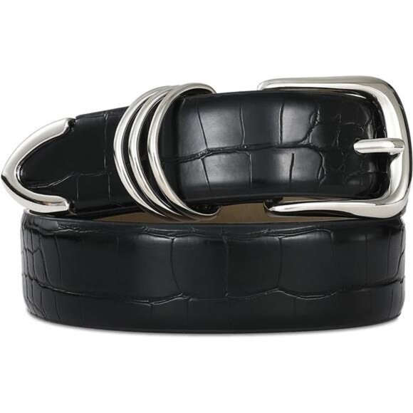 Women's Leather Belts with Gold Buckle Crocodile
